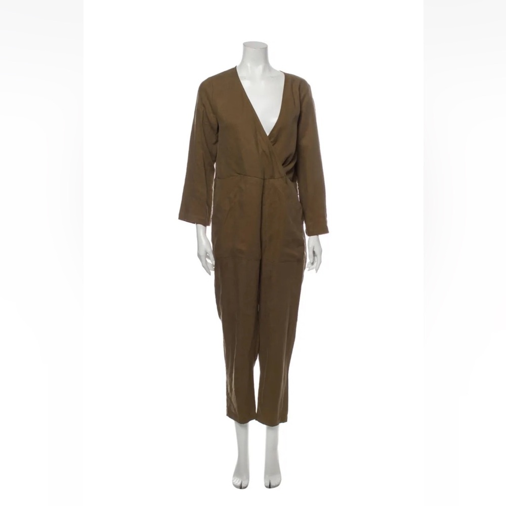 Apiece Apart Khaki Neutral V-Neck Jumpsuit size 2